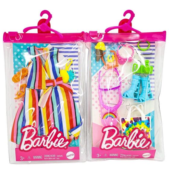 Mattel Barbie Fashion Packs Rainbow Stripes Summer Dress And Accessories - Picture 1 of 4